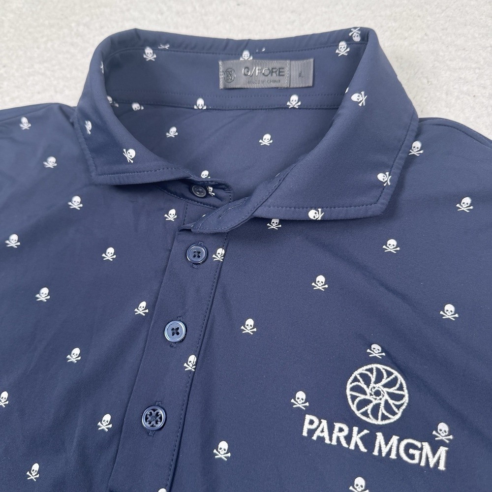 G/Fore Skull & T's Golf Polo Mens L Skull Crossbones Ice Nylon Twilight Slim Fit